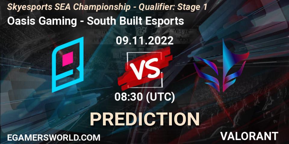 Oasis Gaming contre South Built Esports : prédiction de match. 09.11.2022 at 08:30. VALORANT, Skyesports SEA Championship - Qualifier: Stage 1