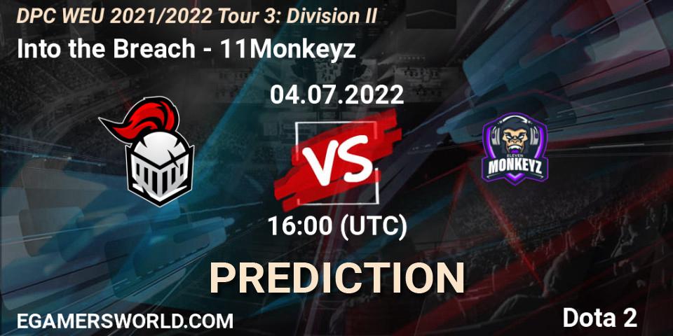 Into the Breach contre 11Monkeyz : prédiction de match. 04.07.2022 at 15:55. Dota 2, DPC WEU 2021/2022 Tour 3: Division II