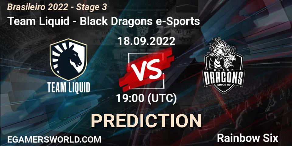 Team Liquid contre Black Dragons e-Sports : prédiction de match. 18.09.2022 at 19:00. Rainbow Six, Brasileirão 2022 - Stage 3