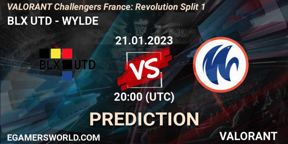 BLX UTD contre WYLDE : prédiction de match. 21.01.2023 at 20:05. VALORANT, VALORANT Challengers 2023 France: Revolution Split 1