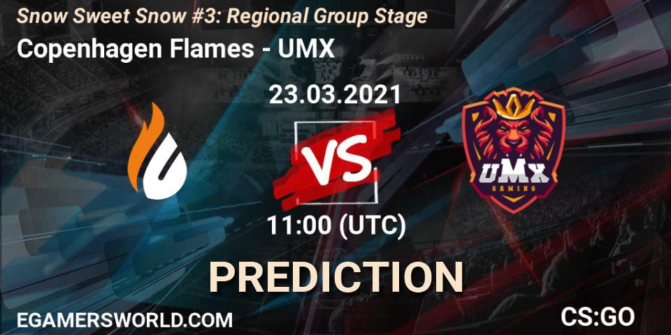 Copenhagen Flames contre UMX : prédiction de match. 23.03.2021 at 11:00. Counter-Strike (CS2), Snow Sweet Snow #3: Regional Group Stage