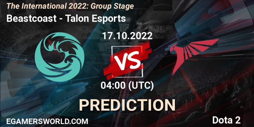 Beastcoast contre Talon Esports : prédiction de match. 17.10.2022 at 04:39. Dota 2, The International 2022: Group Stage