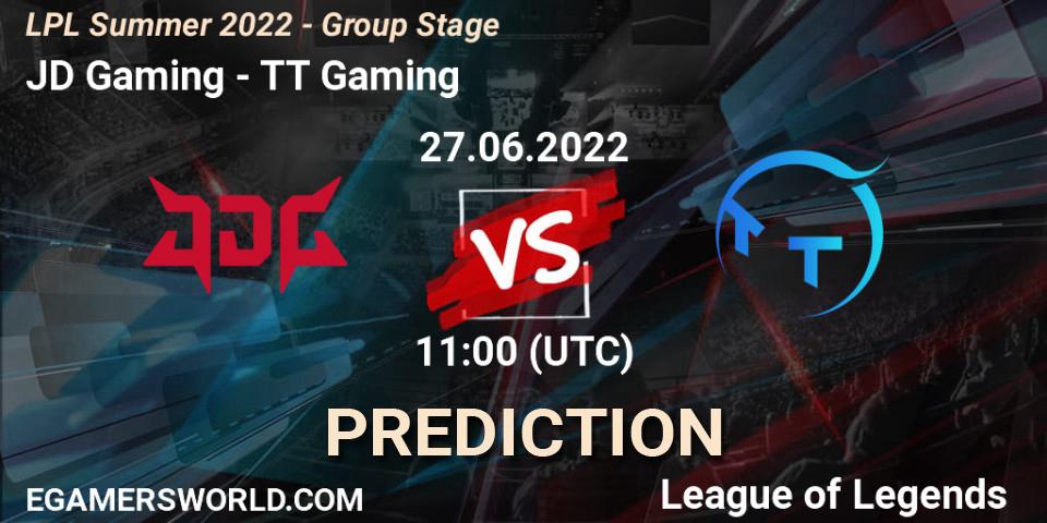 JD Gaming contre TT Gaming : prédiction de match. 27.06.2022 at 11:00. LoL, LPL Summer 2022 - Group Stage