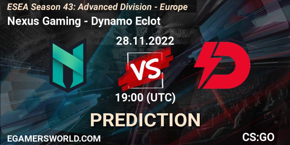 Nexus Gaming contre Dynamo Eclot : prédiction de match. 28.11.22. CS2 (CS:GO), ESEA Season 43: Advanced Division - Europe