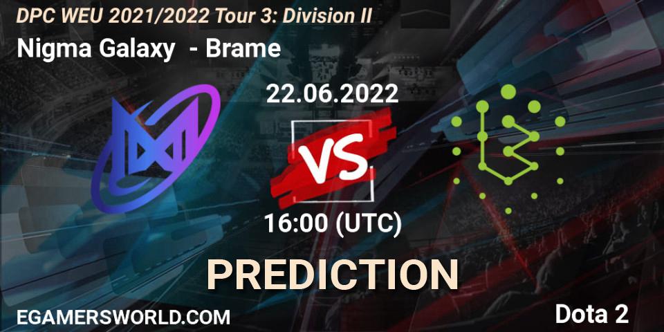 Nigma Galaxy contre Brame : prédiction de match. 22.06.2022 at 15:56. Dota 2, DPC WEU 2021/2022 Tour 3: Division II