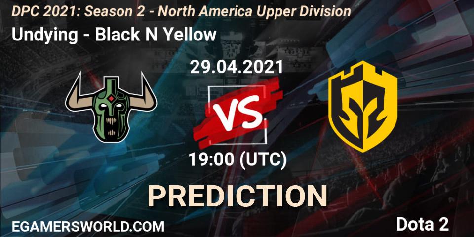 Undying contre Black N Yellow : prédiction de match. 29.04.2021 at 19:07. Dota 2, DPC 2021: Season 2 - North America Upper Division 
