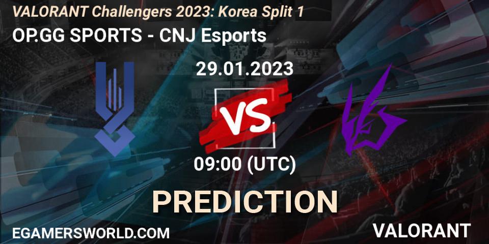 OP.GG SPORTS contre CNJ Esports : prédiction de match. 29.01.23. VALORANT, VALORANT Challengers 2023: Korea Split 1