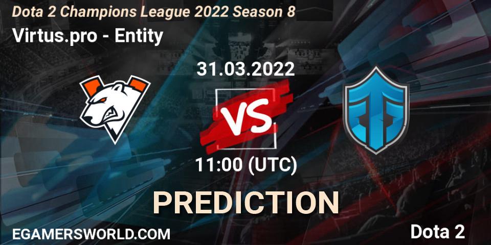 Virtus.pro contre Entity : prédiction de match. 31.03.2022 at 11:00. Dota 2, Dota 2 Champions League 2022 Season 8