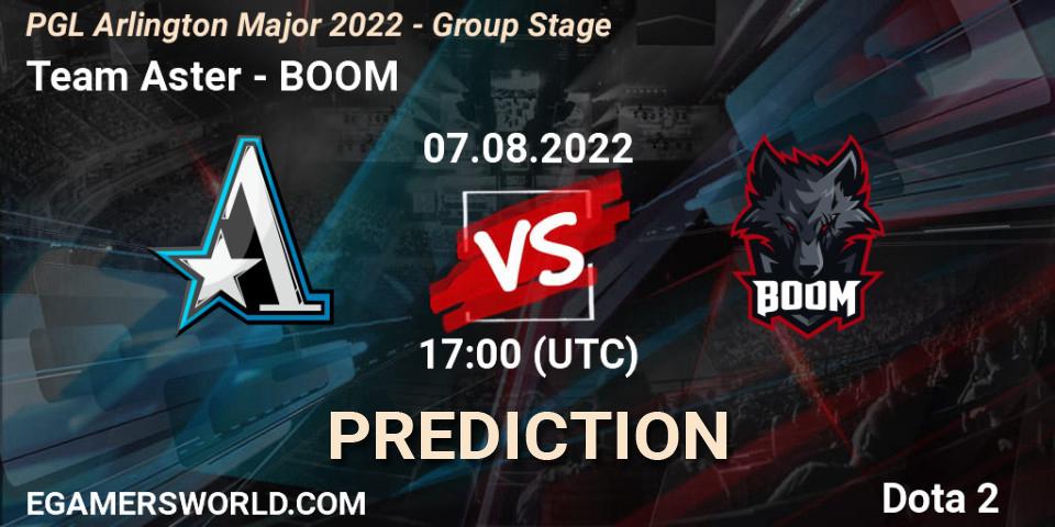Team Aster contre BOOM : prédiction de match. 07.08.2022 at 17:13. Dota 2, PGL Arlington Major 2022 - Group Stage