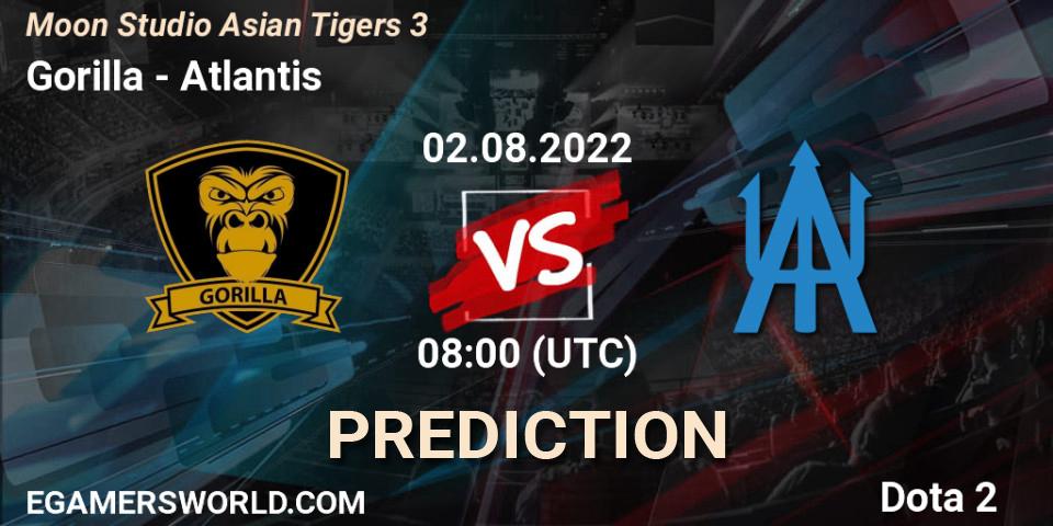 Gorilla contre Atlantis : prédiction de match. 02.08.2022 at 08:00. Dota 2, Moon Studio Asian Tigers 3