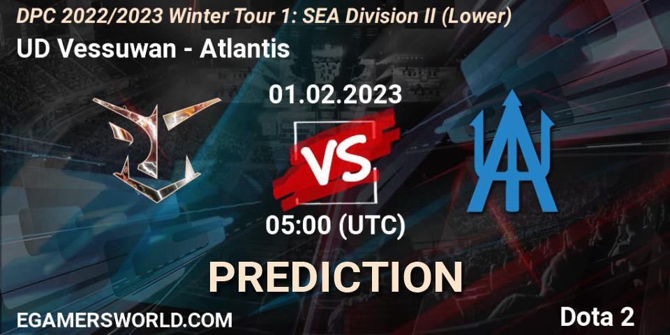 UD Vessuwan contre Atlantis : prédiction de match. 01.02.23. Dota 2, DPC 2022/2023 Winter Tour 1: SEA Division II (Lower)