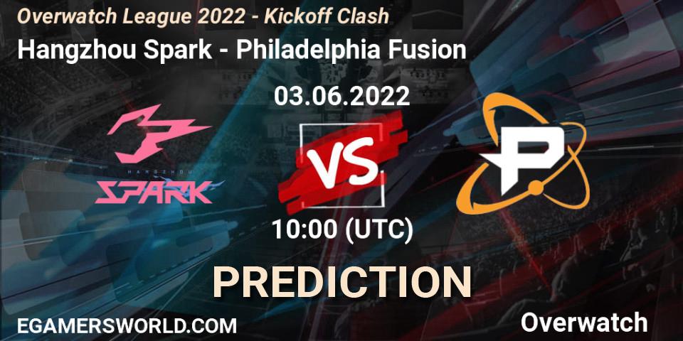 Hangzhou Spark contre Philadelphia Fusion : prédiction de match. 03.06.2022 at 10:00. Overwatch, Overwatch League 2022 - Kickoff Clash
