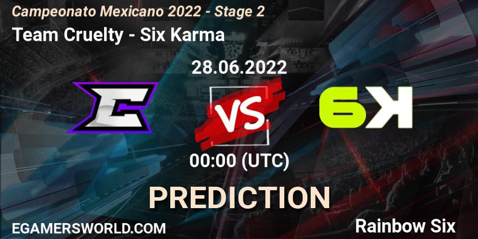 Team Cruelty contre Six Karma : prédiction de match. 27.06.2022 at 23:00. Rainbow Six, Campeonato Mexicano 2022 - Stage 2