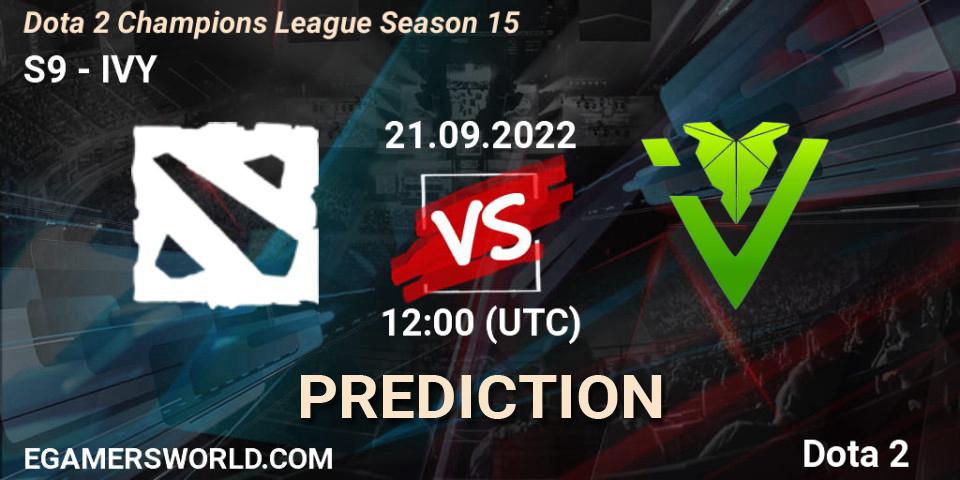 S9 contre IVY : prédiction de match. 21.09.2022 at 12:10. Dota 2, Dota 2 Champions League Season 15
