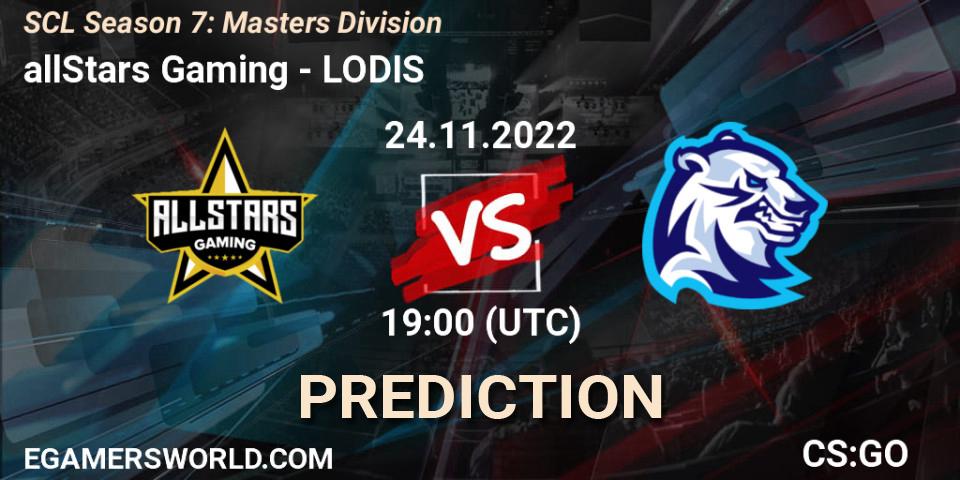 allStars Gaming contre LODIS : prédiction de match. 28.11.22. CS2 (CS:GO), SCL Season 7: Masters Division