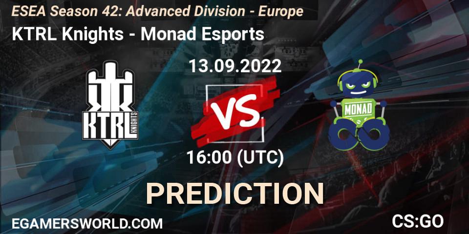 KTRL Knights contre Monad Esports : prédiction de match. 13.09.2022 at 16:00. Counter-Strike (CS2), ESEA Season 42: Advanced Division - Europe