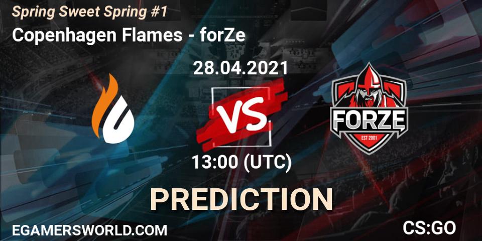 Copenhagen Flames contre forZe : prédiction de match. 28.04.2021 at 13:00. Counter-Strike (CS2), Spring Sweet Spring #1