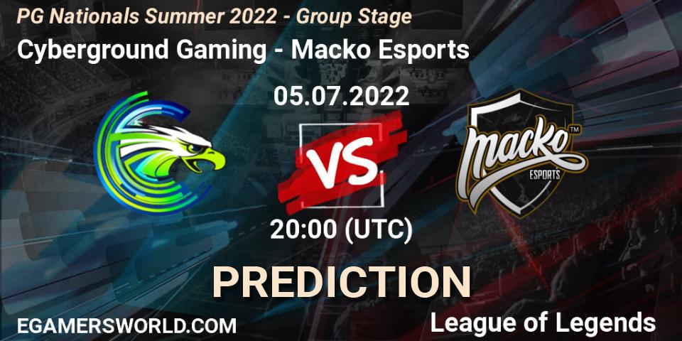 Cyberground Gaming contre Macko Esports : prédiction de match. 05.07.2022 at 20:00. LoL, PG Nationals Summer 2022 - Group Stage