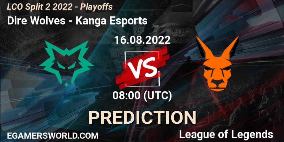 Dire Wolves contre Kanga Esports : prédiction de match. 16.08.2022 at 08:00. LoL, LCO Split 2 2022 - Playoffs