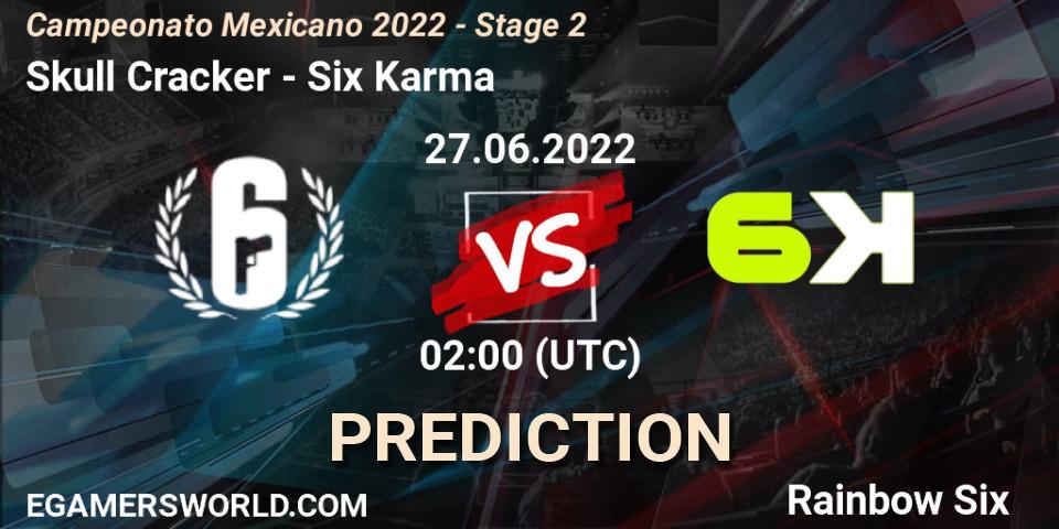 Skull Cracker contre Six Karma : prédiction de match. 27.06.2022 at 01:00. Rainbow Six, Campeonato Mexicano 2022 - Stage 2