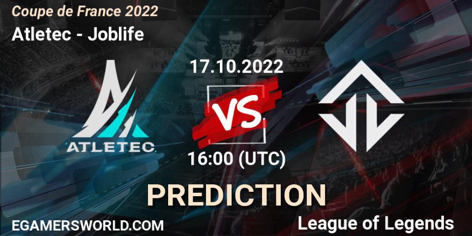 Atletec contre Joblife : prédiction de match. 17.10.2022 at 16:00. LoL, Coupe de France 2022