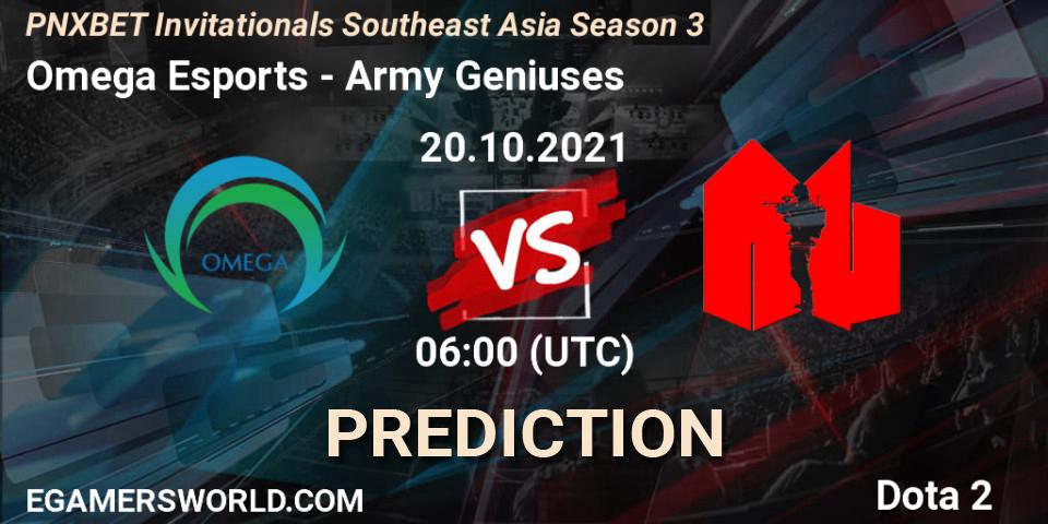 Omega Esports contre Army Geniuses : prédiction de match. 20.10.2021 at 06:07. Dota 2, PNXBET Invitationals Southeast Asia Season 3