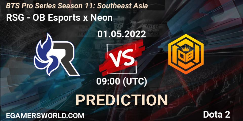 RSG contre OB Esports x Neon : prédiction de match. 30.04.2022 at 09:16. Dota 2, BTS Pro Series Season 11: Southeast Asia