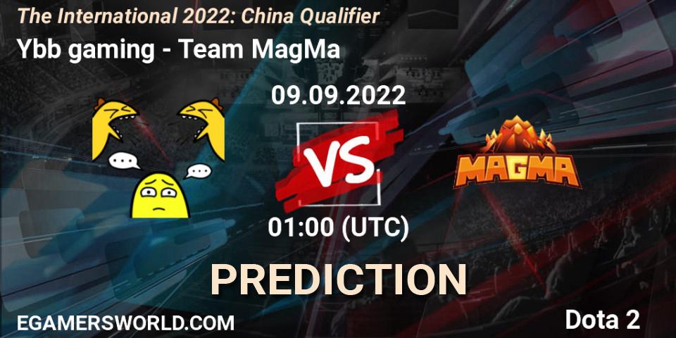 Ybb gaming contre Team MagMa : prédiction de match. 09.09.2022 at 01:10. Dota 2, The International 2022: China Qualifier