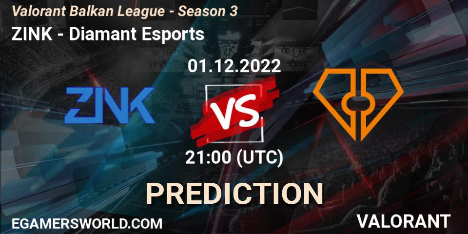 ZINK contre Diamant Esports : prédiction de match. 01.12.22. VALORANT, Valorant Balkan League - Season 3