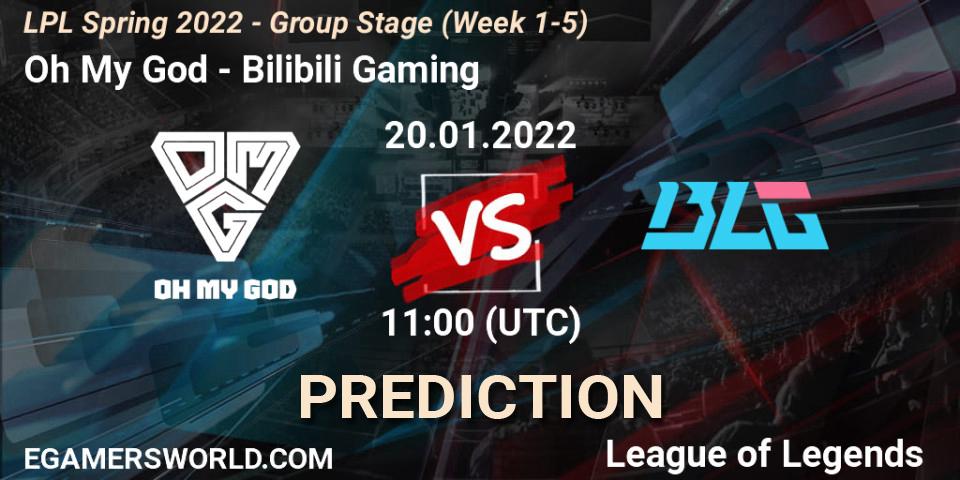 Oh My God contre Bilibili Gaming : prédiction de match. 20.01.2022 at 12:00. LoL, LPL Spring 2022 - Group Stage (Week 1-5)