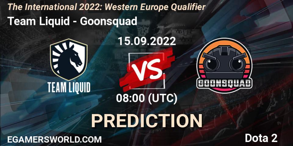 Team Liquid contre Goonsquad : prédiction de match. 15.09.2022 at 08:06. Dota 2, The International 2022: Western Europe Qualifier