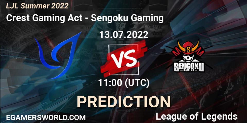 Crest Gaming Act contre Sengoku Gaming : prédiction de match. 13.07.2022 at 11:15. LoL, LJL Summer 2022