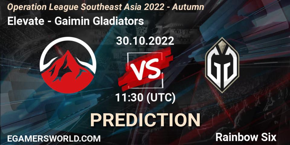 Elevate contre Gaimin Gladiators : prédiction de match. 30.10.2022 at 11:30. Rainbow Six, Operation League Southeast Asia 2022 - Autumn