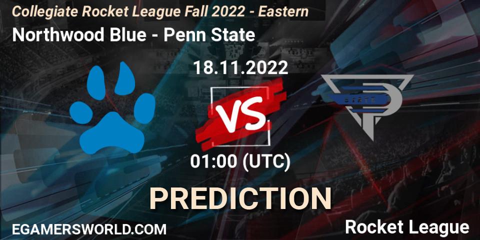 Northwood Blue contre Penn State : prédiction de match. 18.11.2022 at 02:00. Rocket League, Collegiate Rocket League Fall 2022 - Eastern