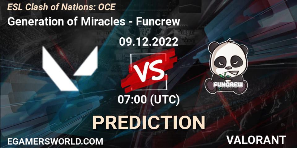 Generation of Miracles contre Funcrew : prédiction de match. 09.12.22. VALORANT, ESL Clash of Nations: OCE