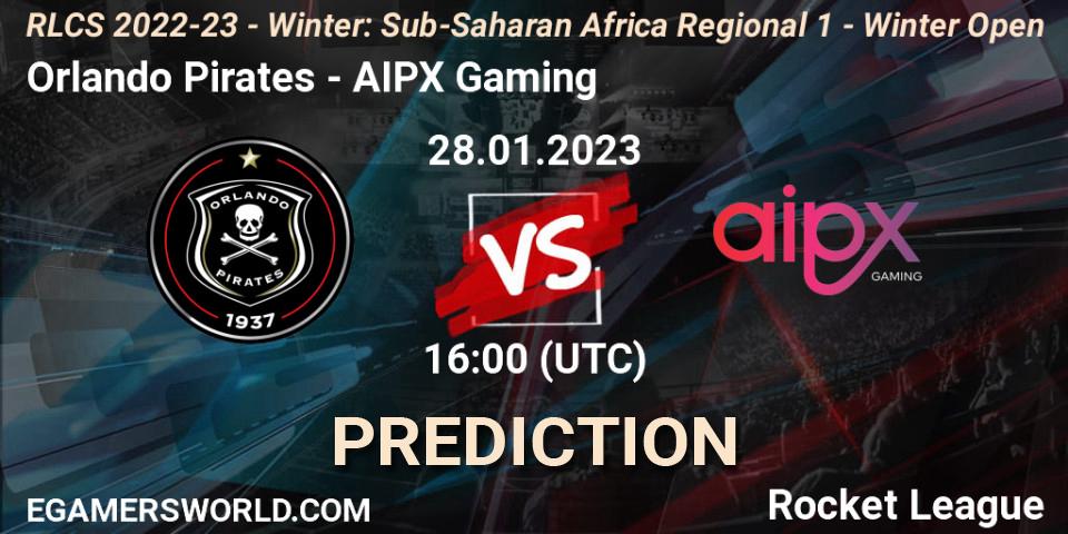 Orlando Pirates contre AIPX Gaming : prédiction de match. 28.01.2023 at 16:00. Rocket League, RLCS 2022-23 - Winter: Sub-Saharan Africa Regional 1 - Winter Open