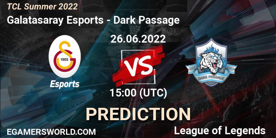 Galatasaray Esports contre Dark Passage : prédiction de match. 26.06.2022 at 15:00. LoL, TCL Summer 2022