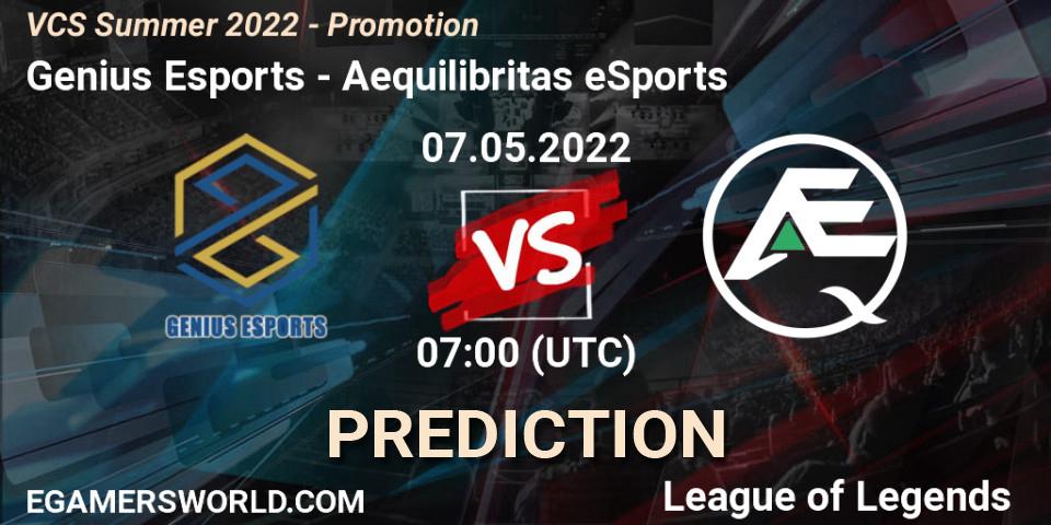 Genius Esports contre Aequilibritas eSports : prédiction de match. 07.05.22. LoL, VCS Summer 2022 - Promotion
