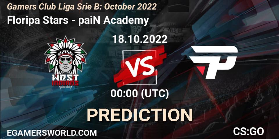 Floripa Stars contre paiN Academy : prédiction de match. 18.10.2022 at 00:00. Counter-Strike (CS2), Gamers Club Liga Série B: October 2022