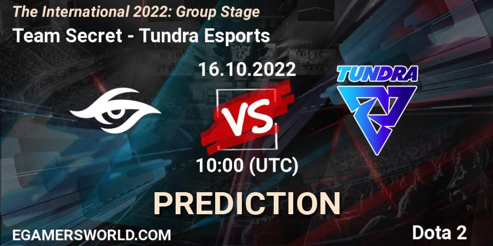 Team Secret contre Tundra Esports : prédiction de match. 16.10.2022 at 10:47. Dota 2, The International 2022: Group Stage