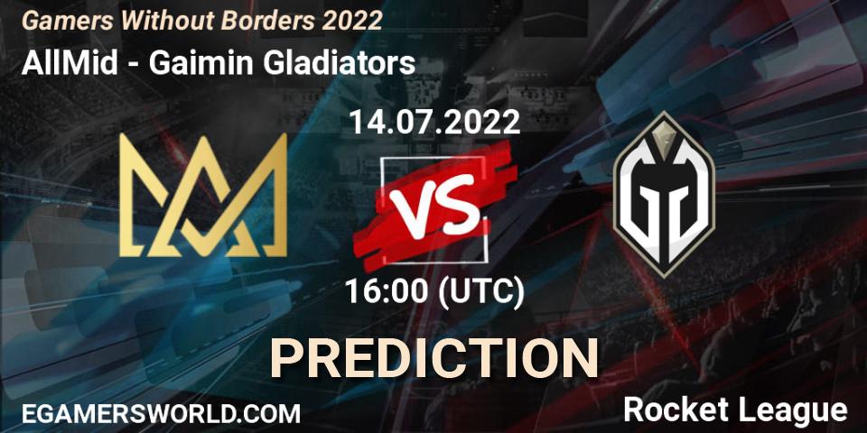 AllMid contre Gaimin Gladiators : prédiction de match. 14.07.2022 at 16:00. Rocket League, Gamers Without Borders 2022