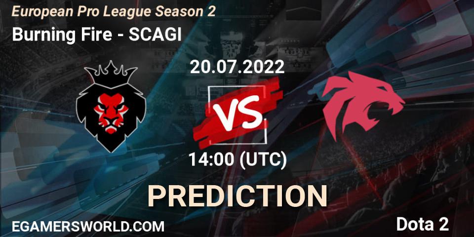 Burning Fire contre SCAGI : prédiction de match. 20.07.2022 at 14:06. Dota 2, European Pro League Season 2