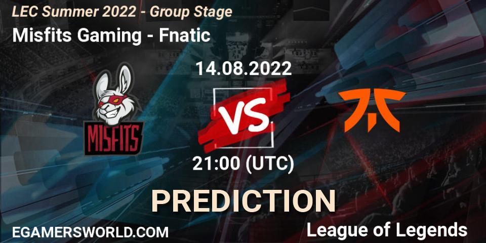 Misfits Gaming contre Fnatic : prédiction de match. 14.08.22. LoL, LEC Summer 2022 - Group Stage