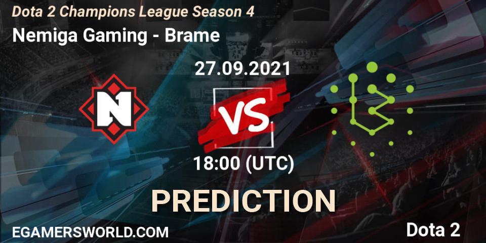 Nemiga Gaming contre Brame : prédiction de match. 27.09.2021 at 18:57. Dota 2, Dota 2 Champions League Season 4