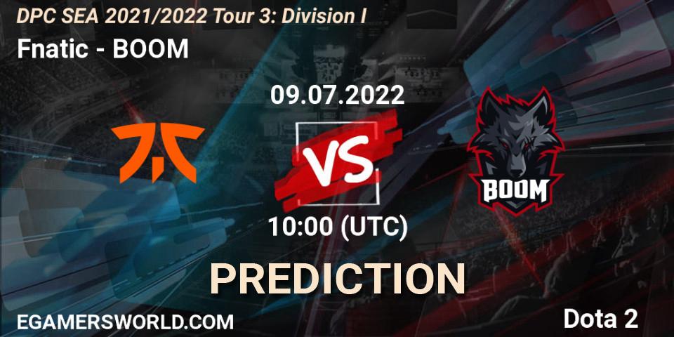 Fnatic contre BOOM : prédiction de match. 09.07.2022 at 10:00. Dota 2, DPC SEA 2021/2022 Tour 3: Division I