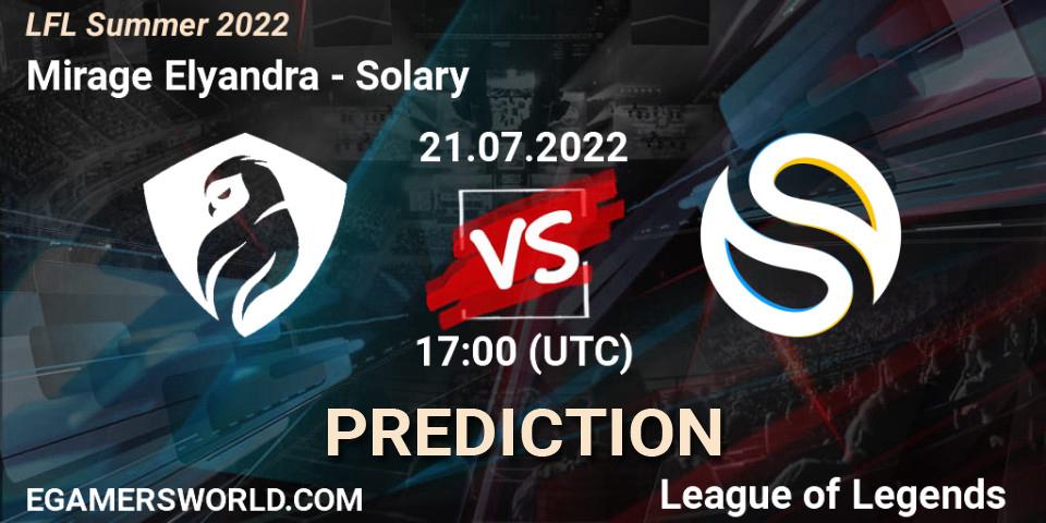 Mirage Elyandra contre Solary : prédiction de match. 21.07.2022 at 17:00. LoL, LFL Summer 2022