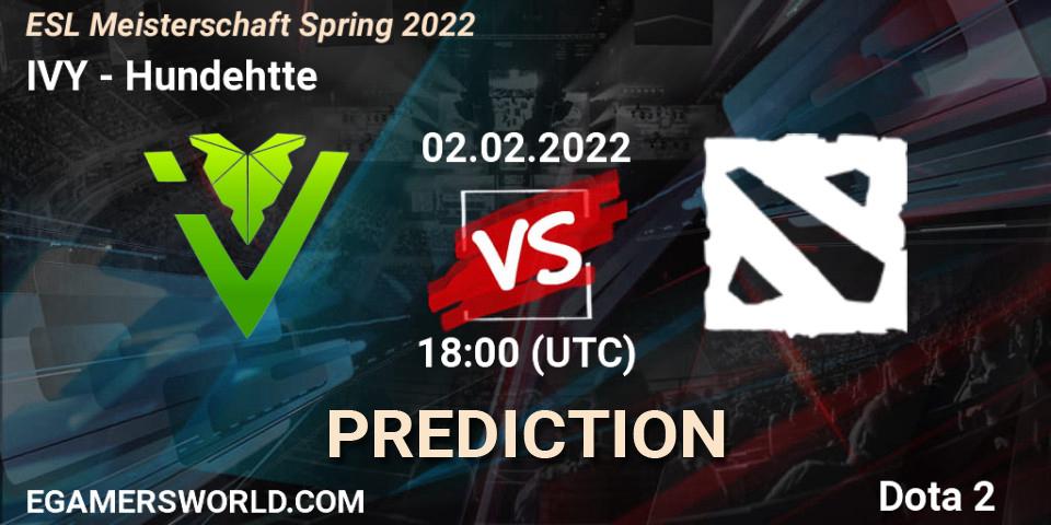 IVY contre Hundehütte : prédiction de match. 02.02.2022 at 18:00. Dota 2, ESL Meisterschaft Spring 2022
