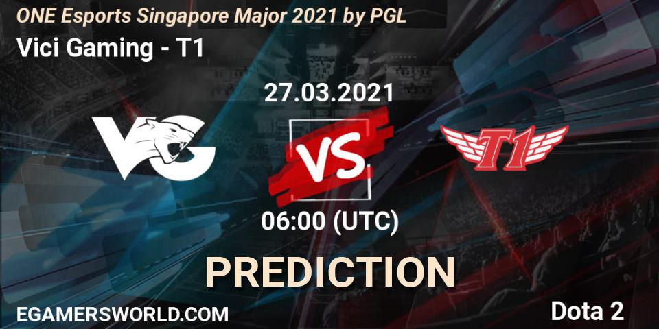 Vici Gaming contre T1 : prédiction de match. 27.03.2021 at 07:18. Dota 2, ONE Esports Singapore Major 2021