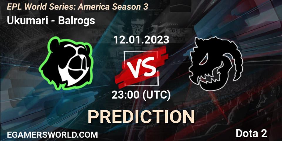 Ukumari contre Balrogs : prédiction de match. 12.01.2023 at 23:17. Dota 2, EPL World Series: America Season 3