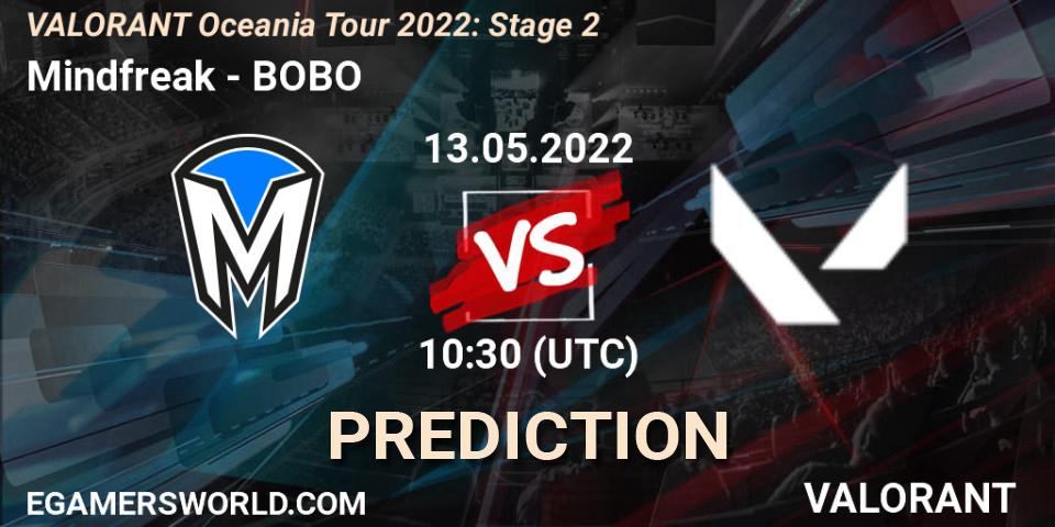 Mindfreak contre BOBO : prédiction de match. 13.05.2022 at 10:30. VALORANT, VALORANT Oceania Tour 2022: Stage 2